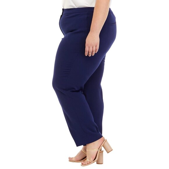 Kasper Plus Size Stretch Crepe Fly Front Side Elastic Trouser Pants Blue 22W NWT - Picture 4 of 6